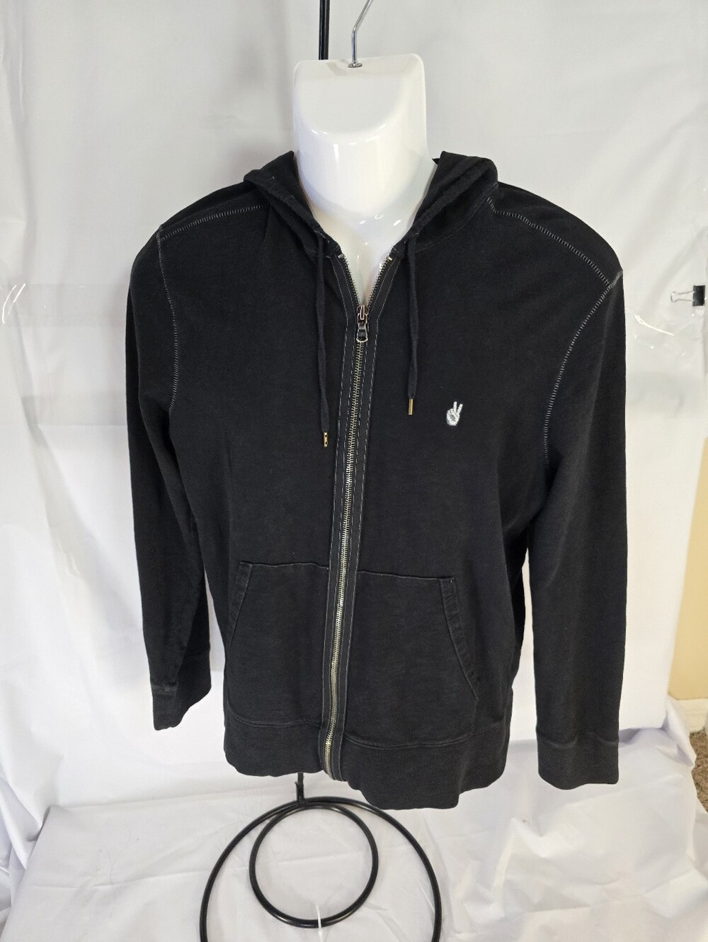 John Varvatos Star USA Men's Black Peace Sign Full-Zip Hoodie - Size Medium